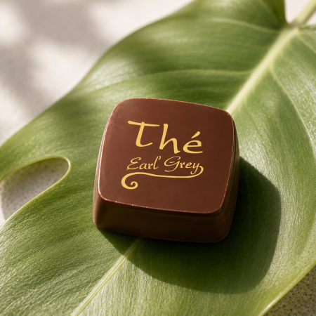 Praline Ganache Earl Grey umhüllt mit dunkler Schokolade 60 % Ghana